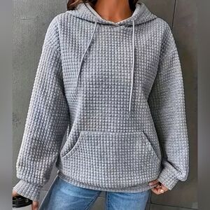 Plus Size Gray Textured Hoodie for Women